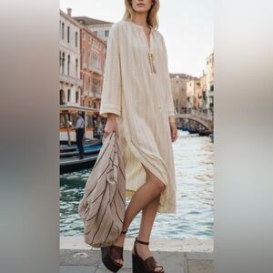 Zara ZW Collection Striped Linen Tunic Dress NWT Size L